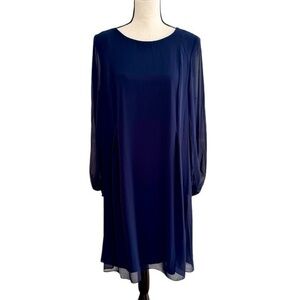 NWT NINE WEST Navy Long Sleeve Chiffon Women's Dress- Size 14